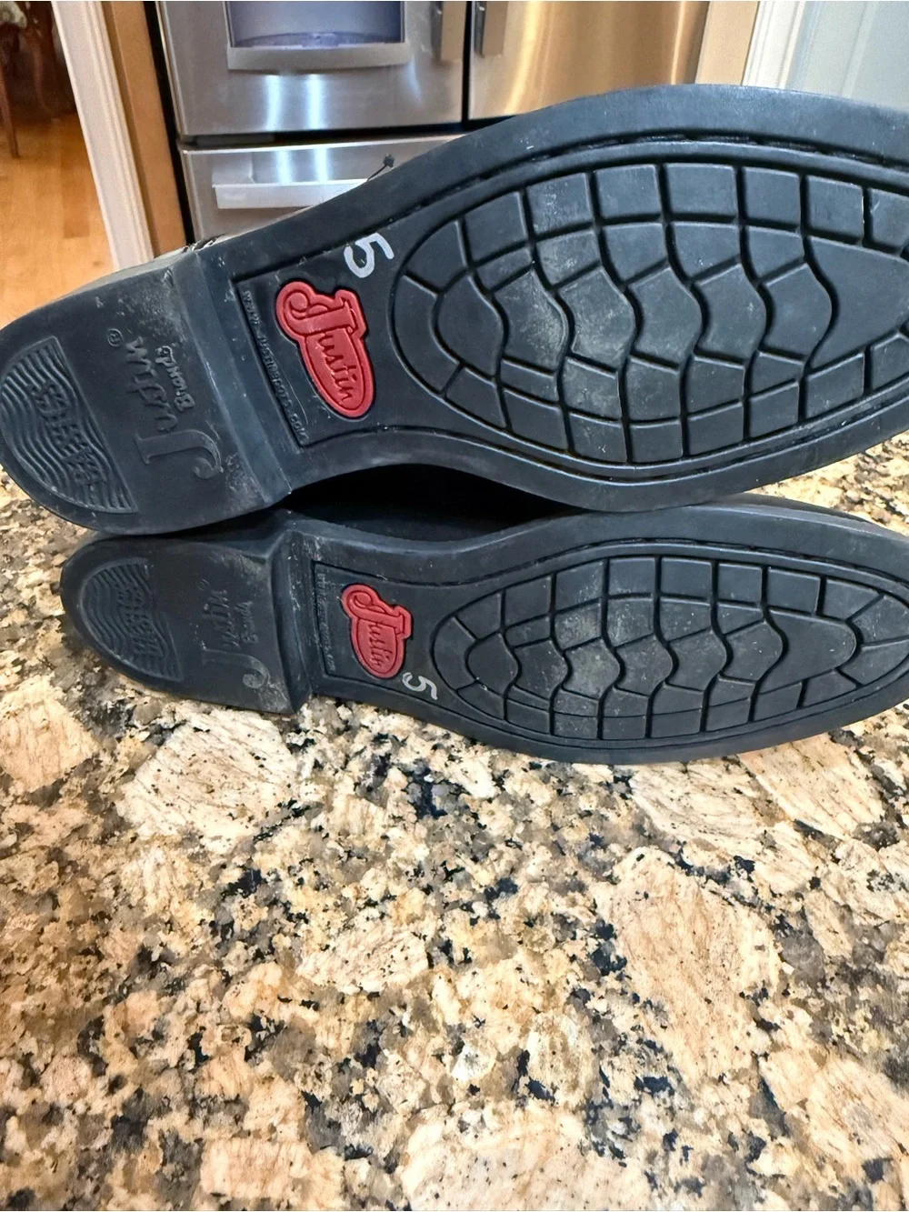 Justin Boots Black Leather kids size 5 unisex Cowboy Roper Boots